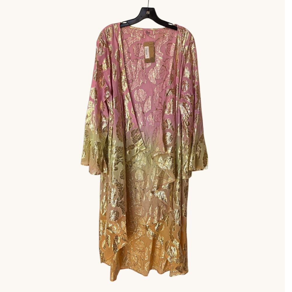 Rhea NWT Cotton Ombre "Colorful Kimono" w Metallic Floral Design size L/XL